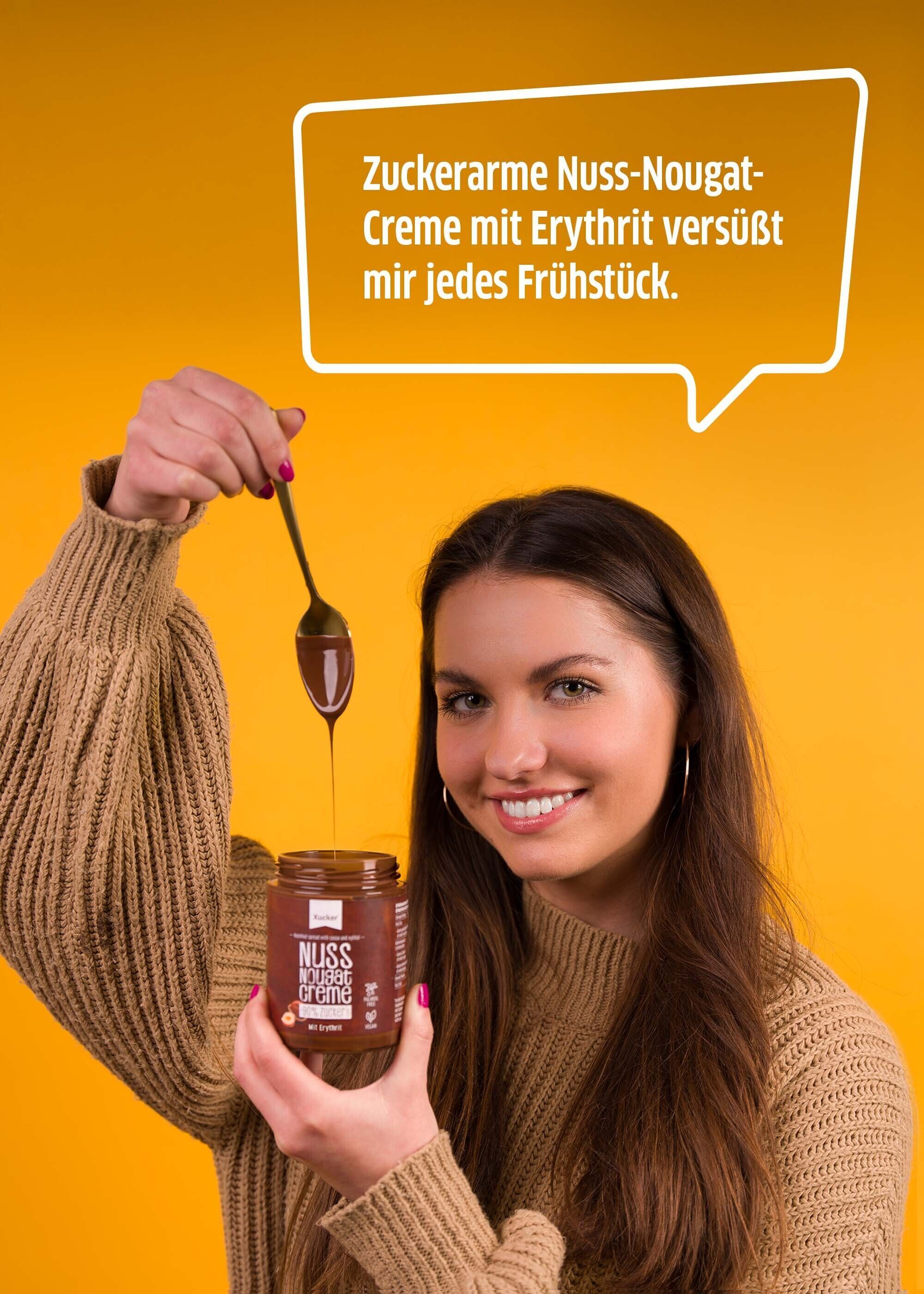 Kundin genießt die Xucker Nuss-Nougat Creme – der perfekte Start in den Tag!