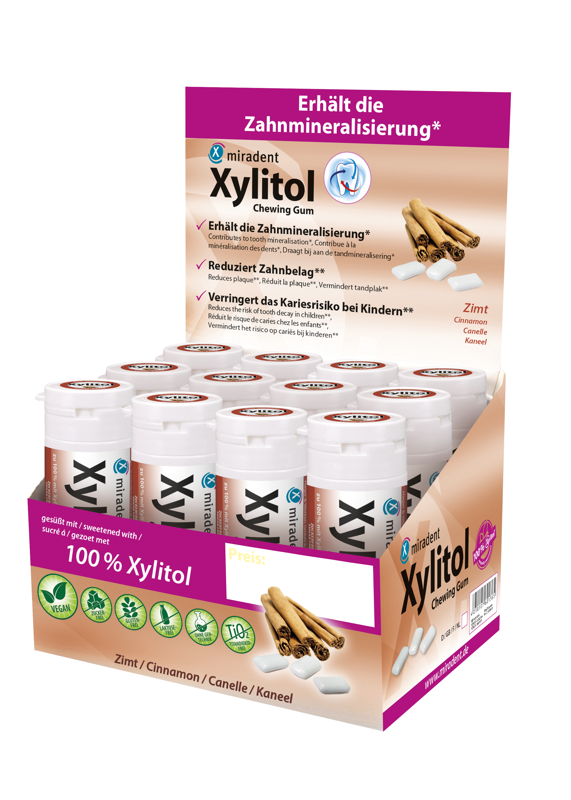 miradent Xylit-Kaugummis 12er-Karton Zimt