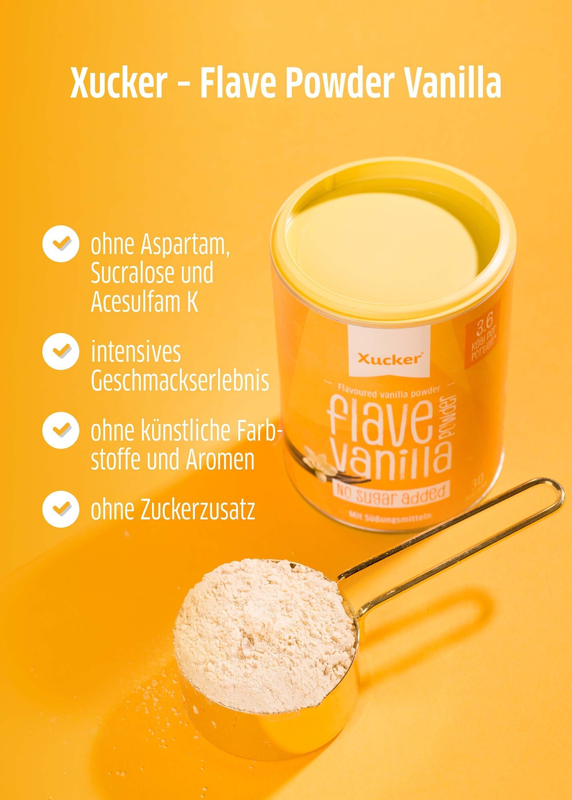 Flave Powder im Messlöffel und entsprechenden unterscheidungsmerkmalen