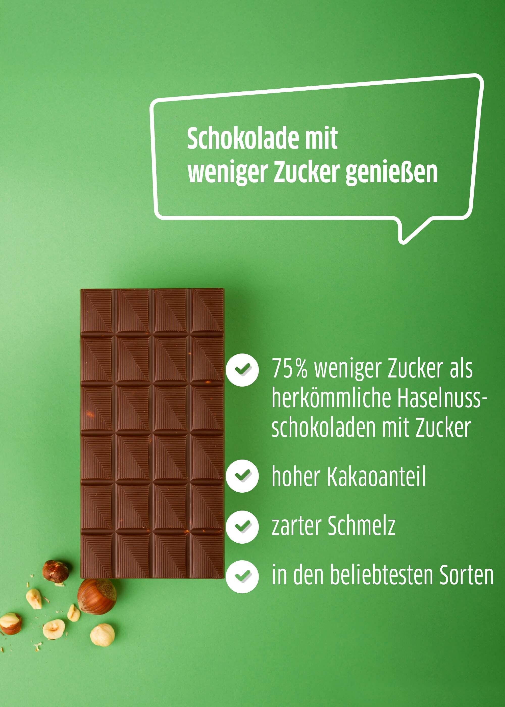 Xylit-Schokolade Vollmilch mit Haselnuss als Snack oder zum Backen verwendet.