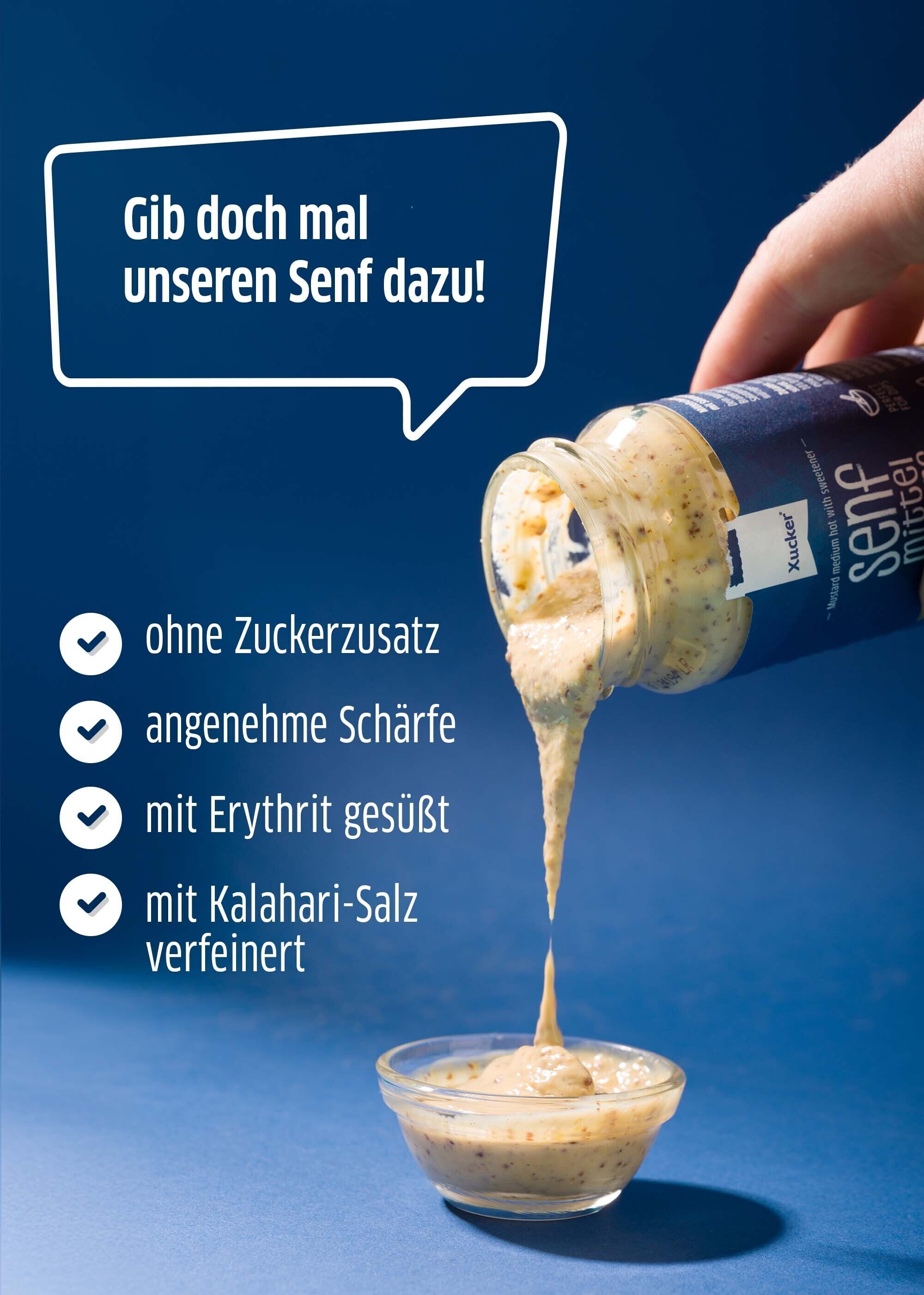 Vorteile und geöffnetes Senfglas Vorteile und geöffnetes Senfglas
