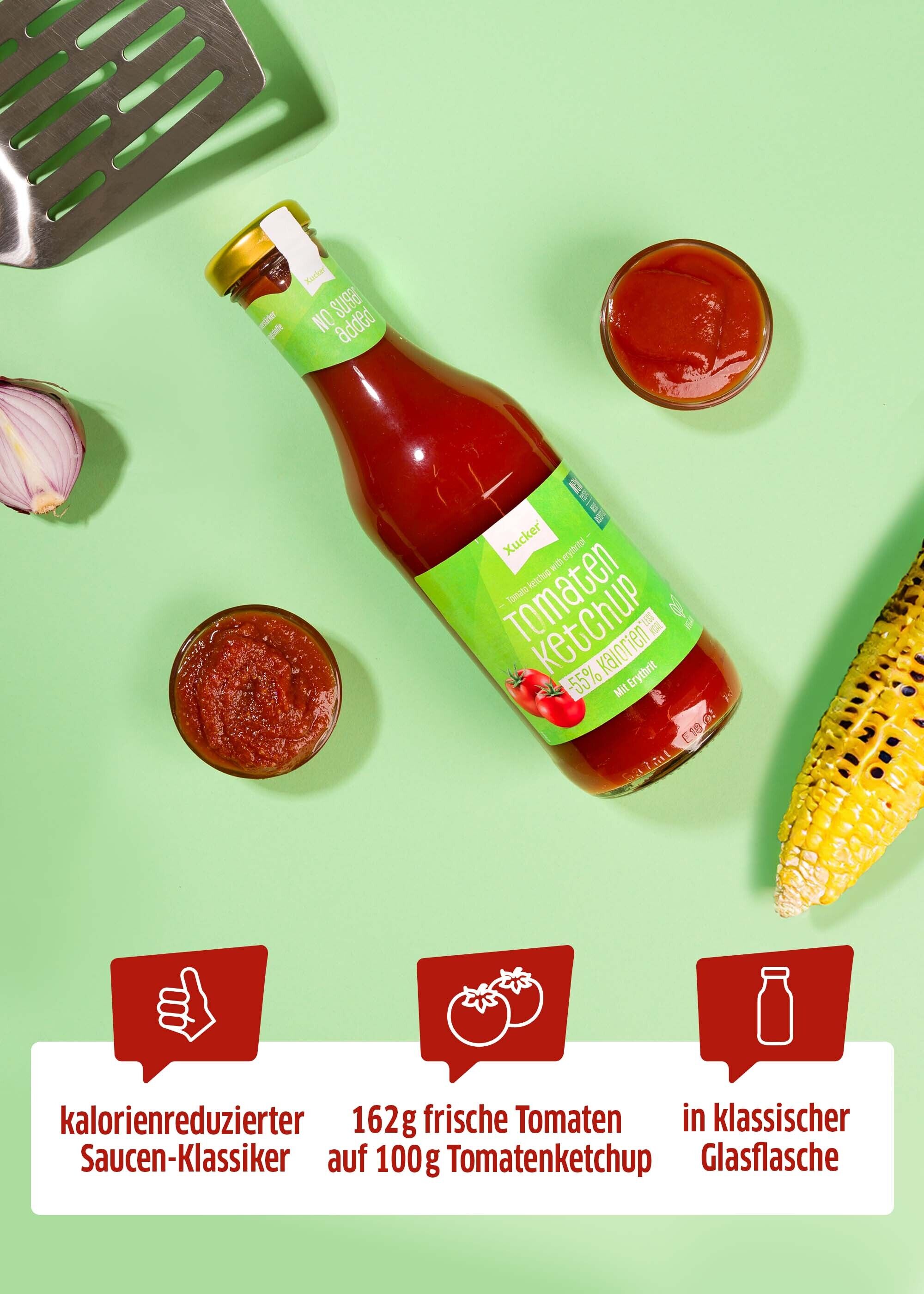 Der Ketchup von Xucker wird mit Erythrit gesüßt anstatt Zucker