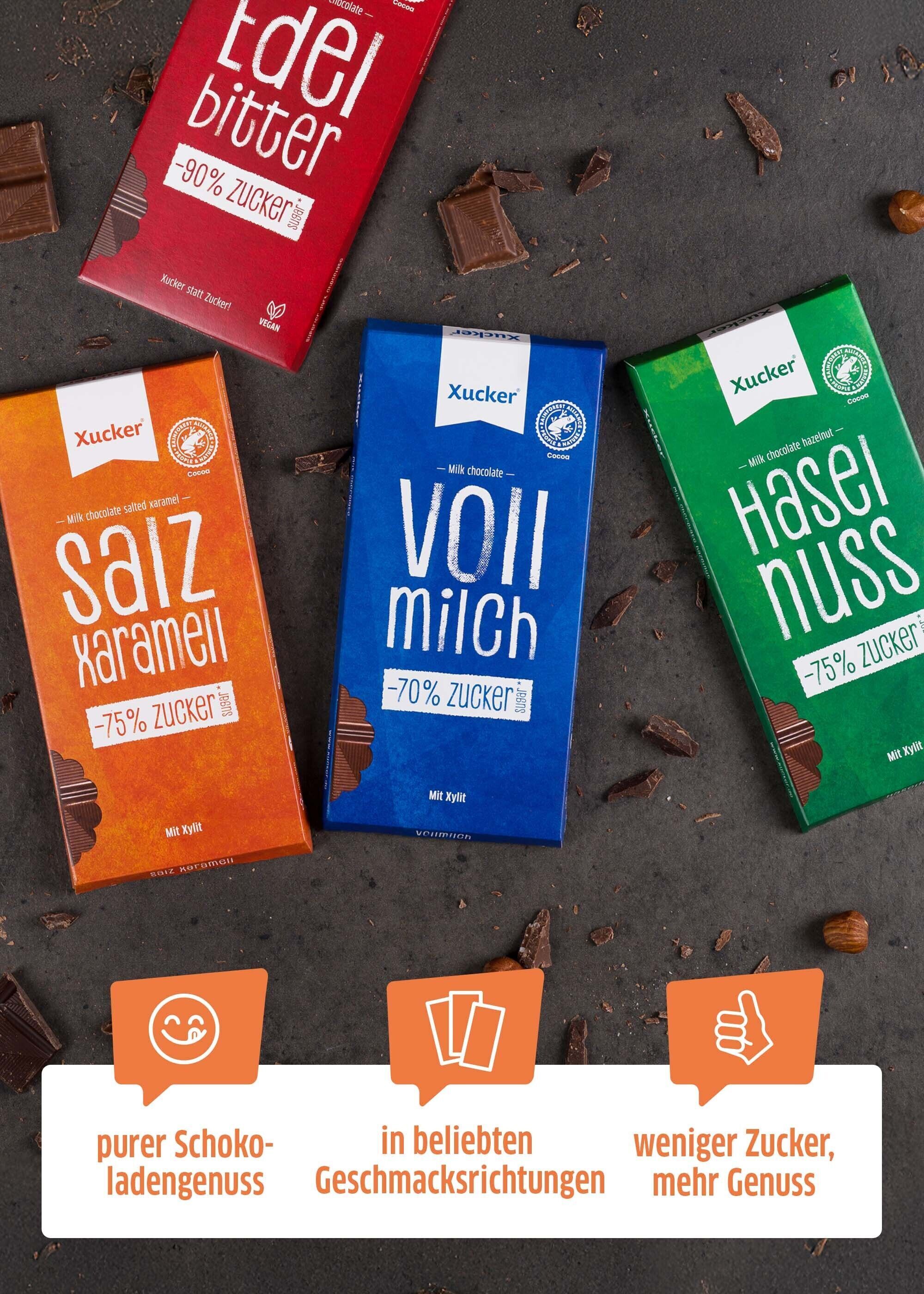 Entdecke alle Sorten der Xucker-Schokoladen!