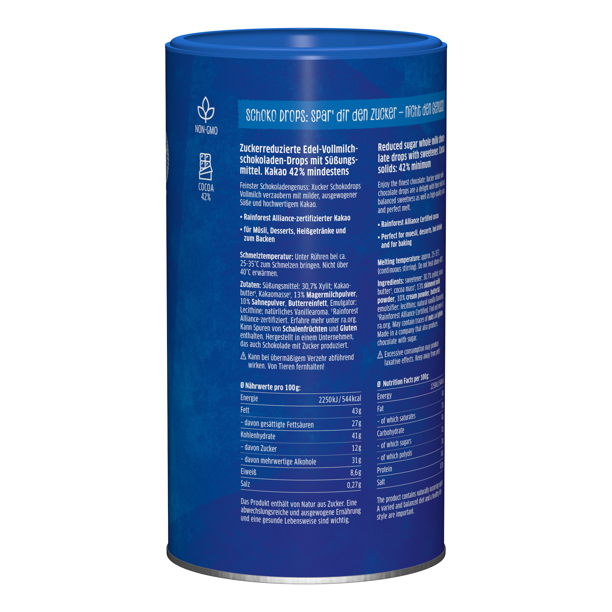 Dose Vollmilch Schokodrops ohne zugesetzten Zucker