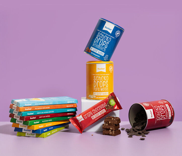 Variation aus zuckerreduzierten Schokoladenprodukten von Xucker 