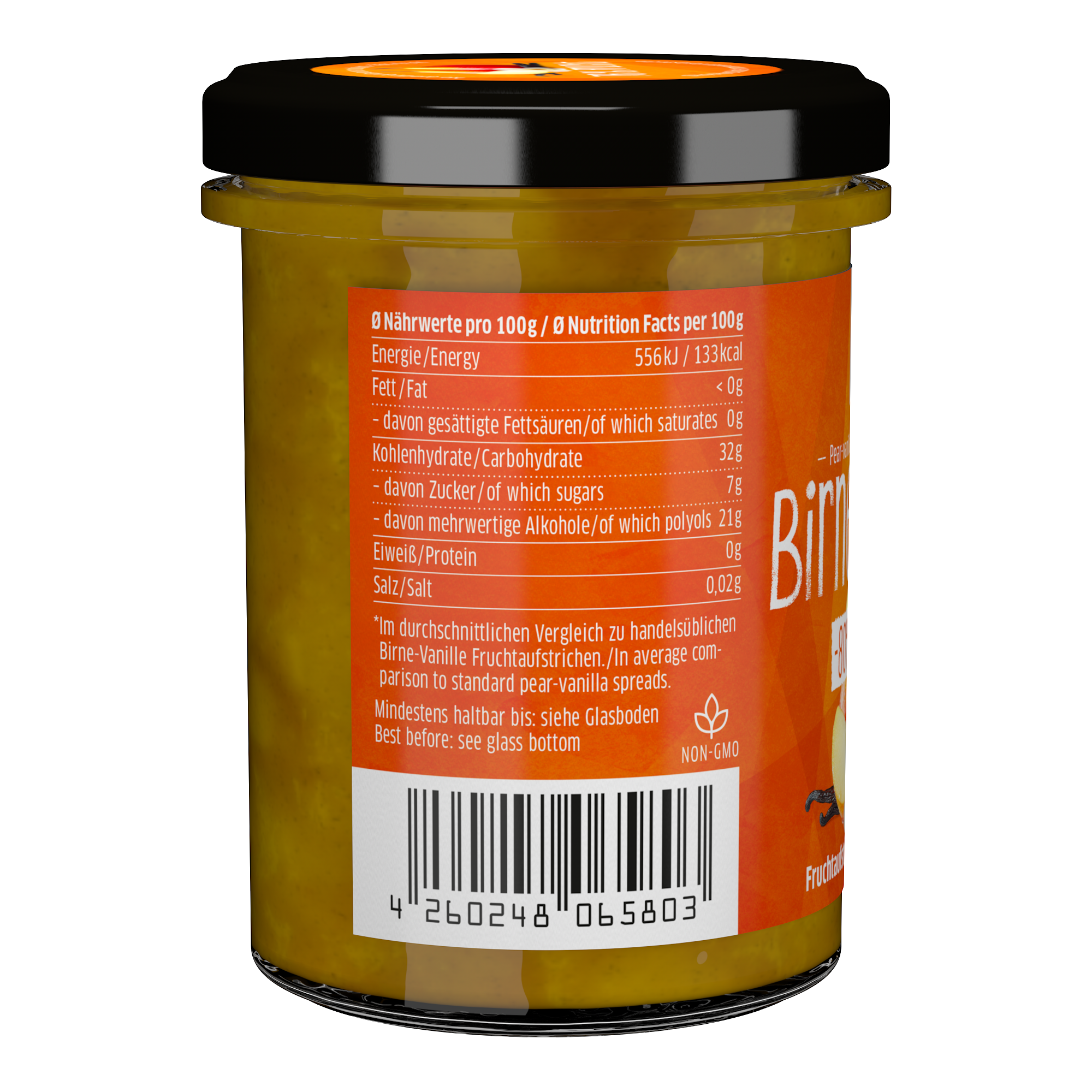 Fruchtaufstrich Birne Vanille von Xucker im Glas Nährwerte – im Online Shop, vegan, fruchtig, ohne Zuckerzusatz