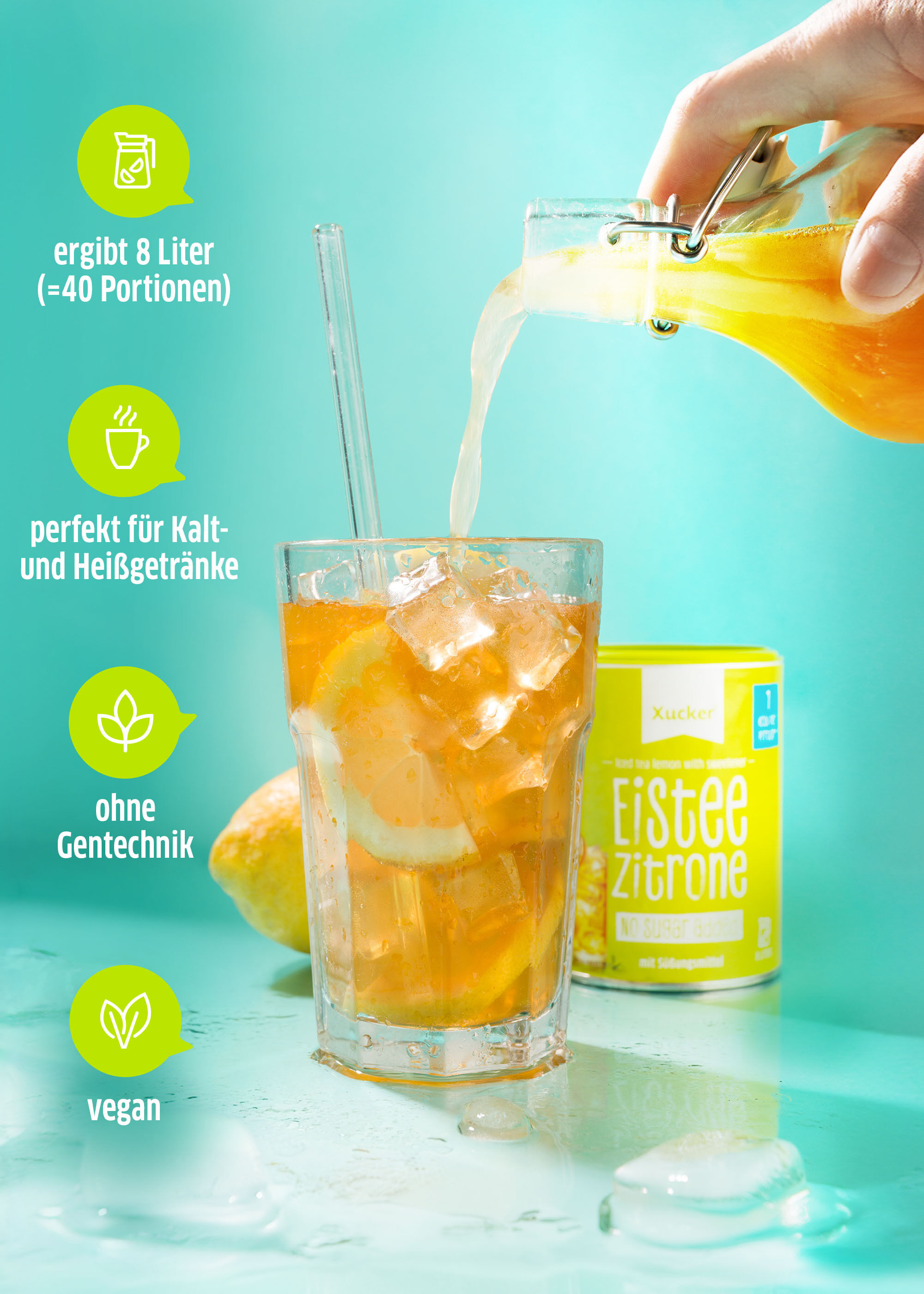 Eistee Zitrone Getränkepulver - zuckerarm mit Süßungsmittel Eistee Zitrone Getränkepulver - zuckerarm mit Süßungsmittel