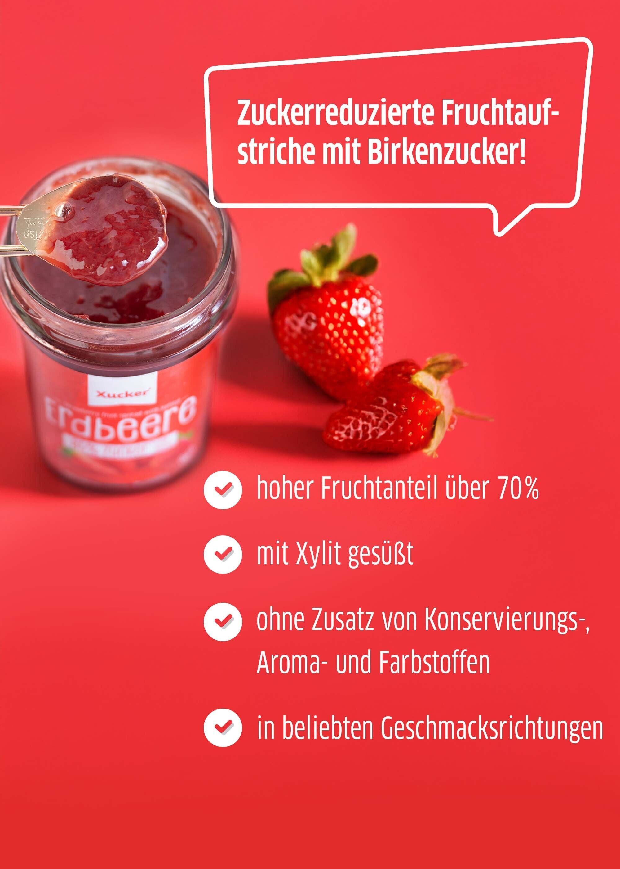 Anstatt mit Zucker wird dieser Fruchtaufstrich mit Xylit (Birkenzucker) gesüßt