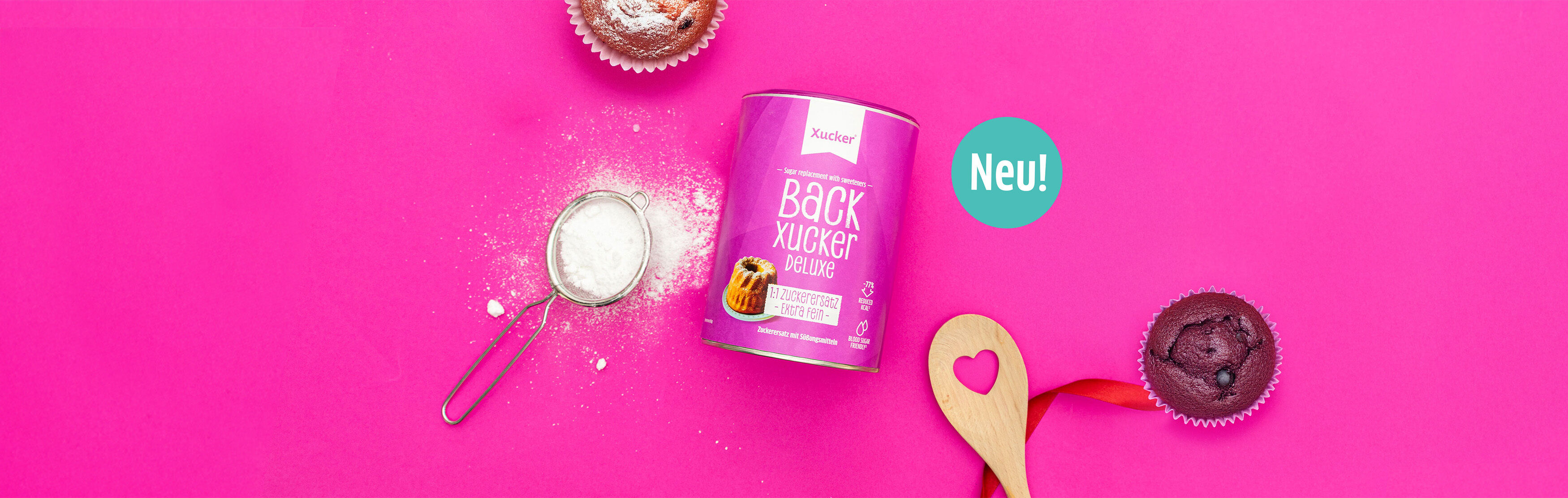 Dose mit Backxucker minus 99% Zucker.  , backen wie mit Zucker mit Weihnachtsdeko 
