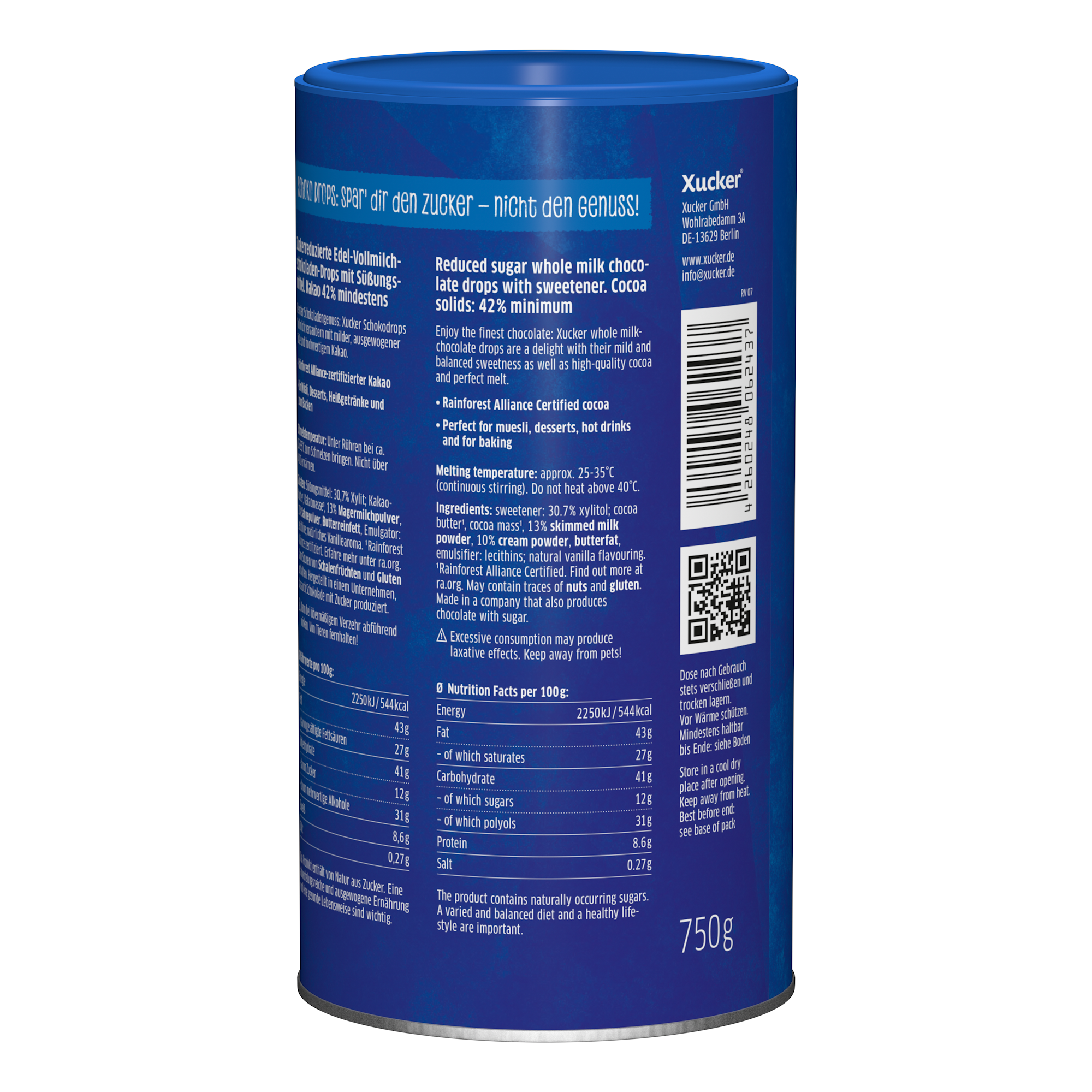 Dose Vollmilch Schokodrops ohne zugesetzten Zucker