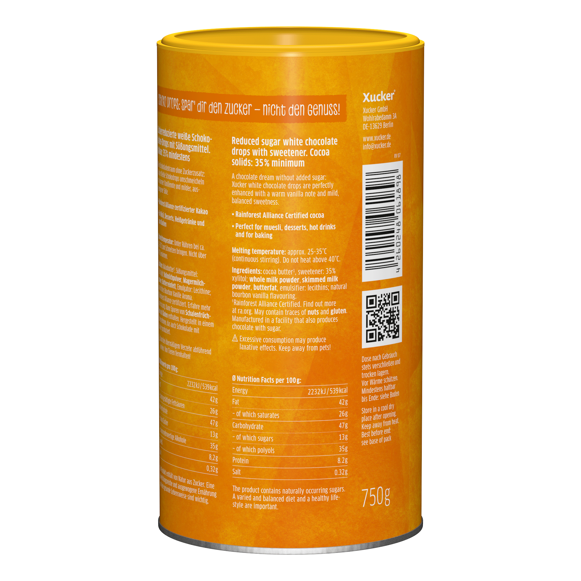 Weiße Schokodrops Dose ohne zugesetzten Zucker