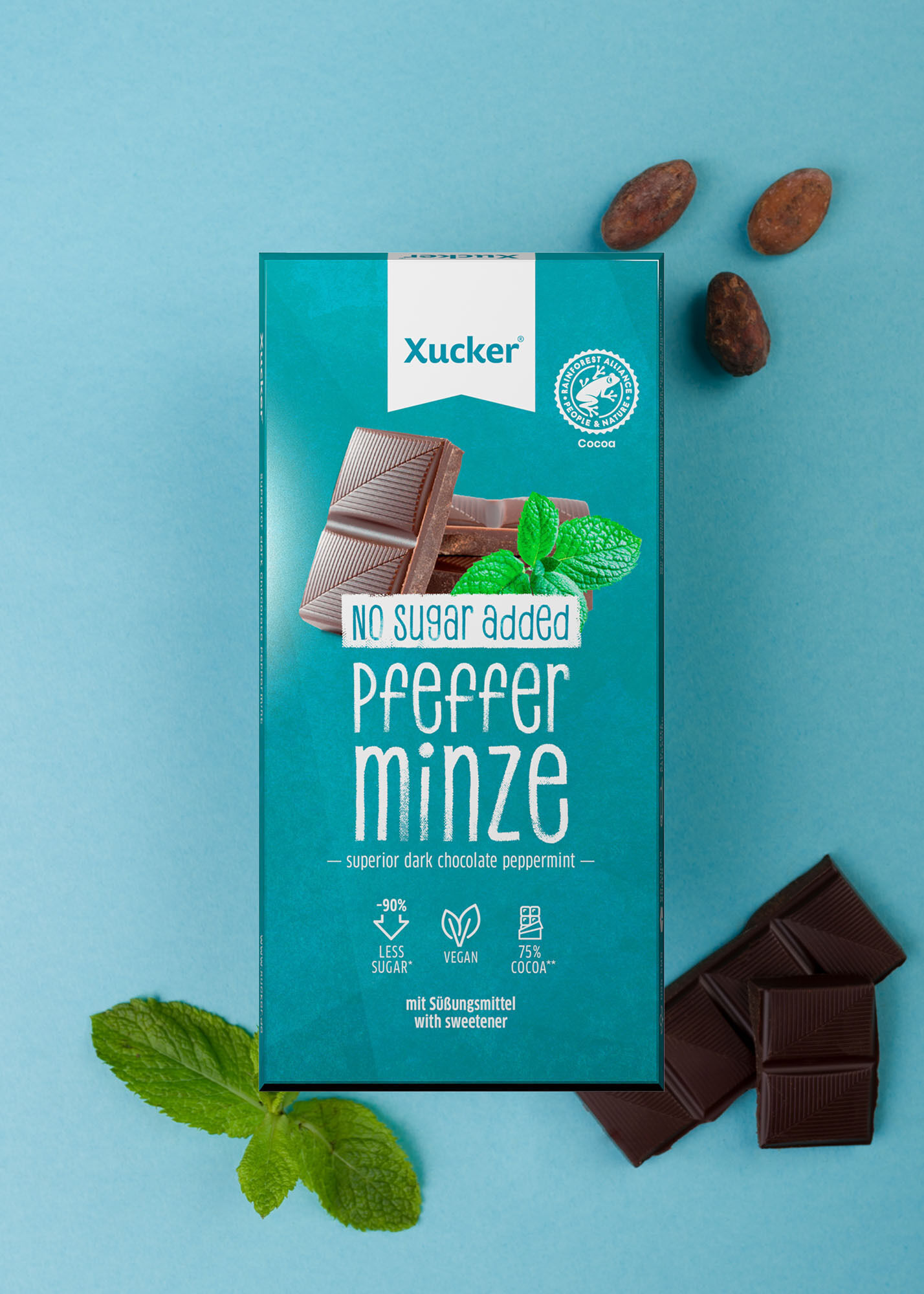 Vegane Edelbitter-Schokolade Pfefferminze mit Xylit Xucker Vegane Schokoladen-Mix