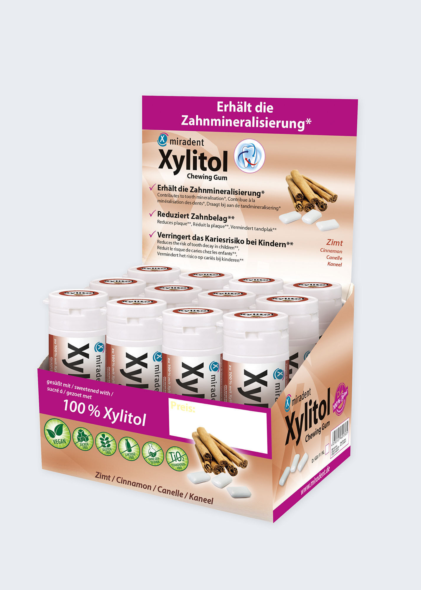 miradent Xylit-Kaugummis 12er-Karton Zimt