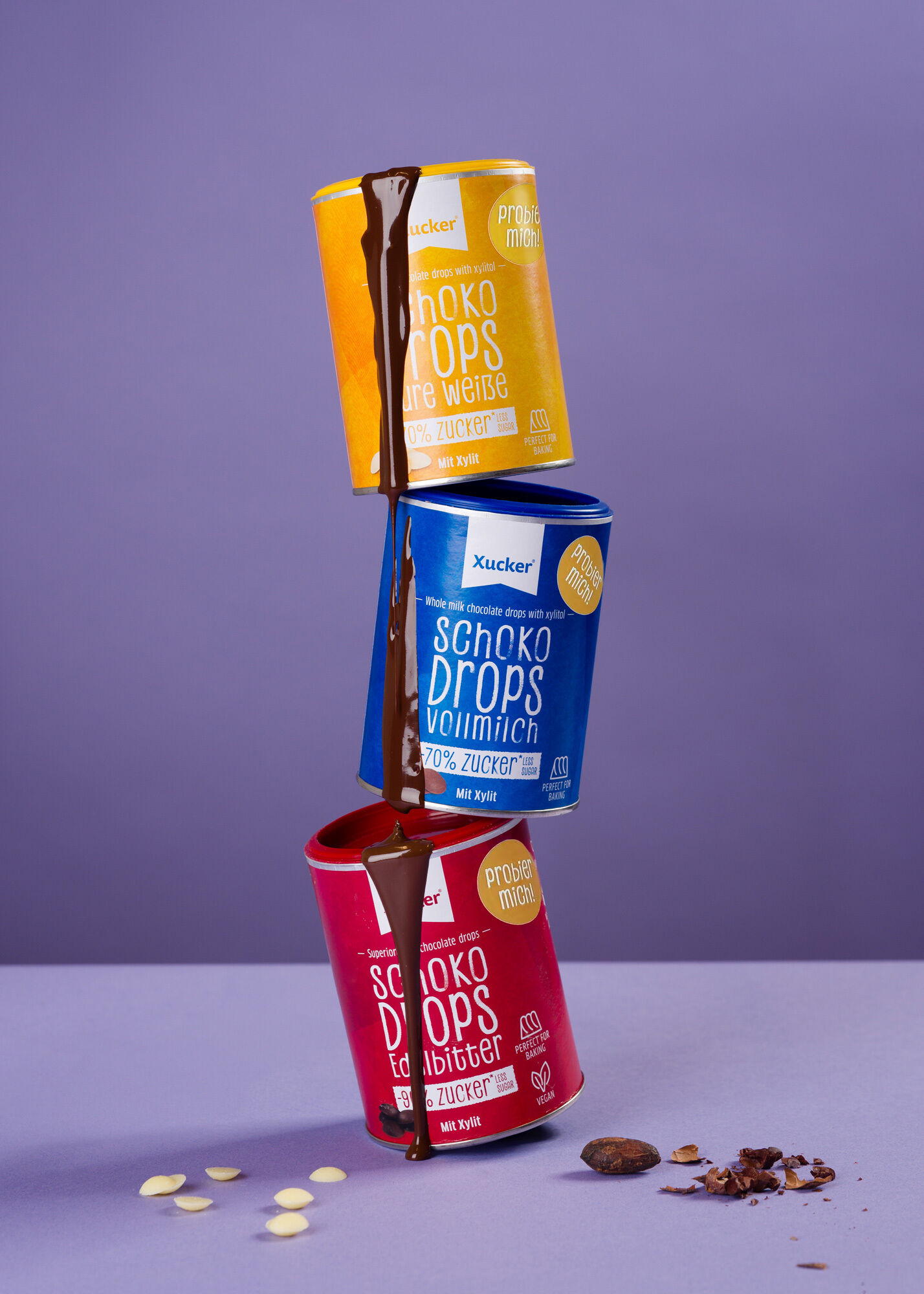 Schoko-Drops mit Xylit 3er-Set klein (Weiß, Vollmilch, Edelbitter)