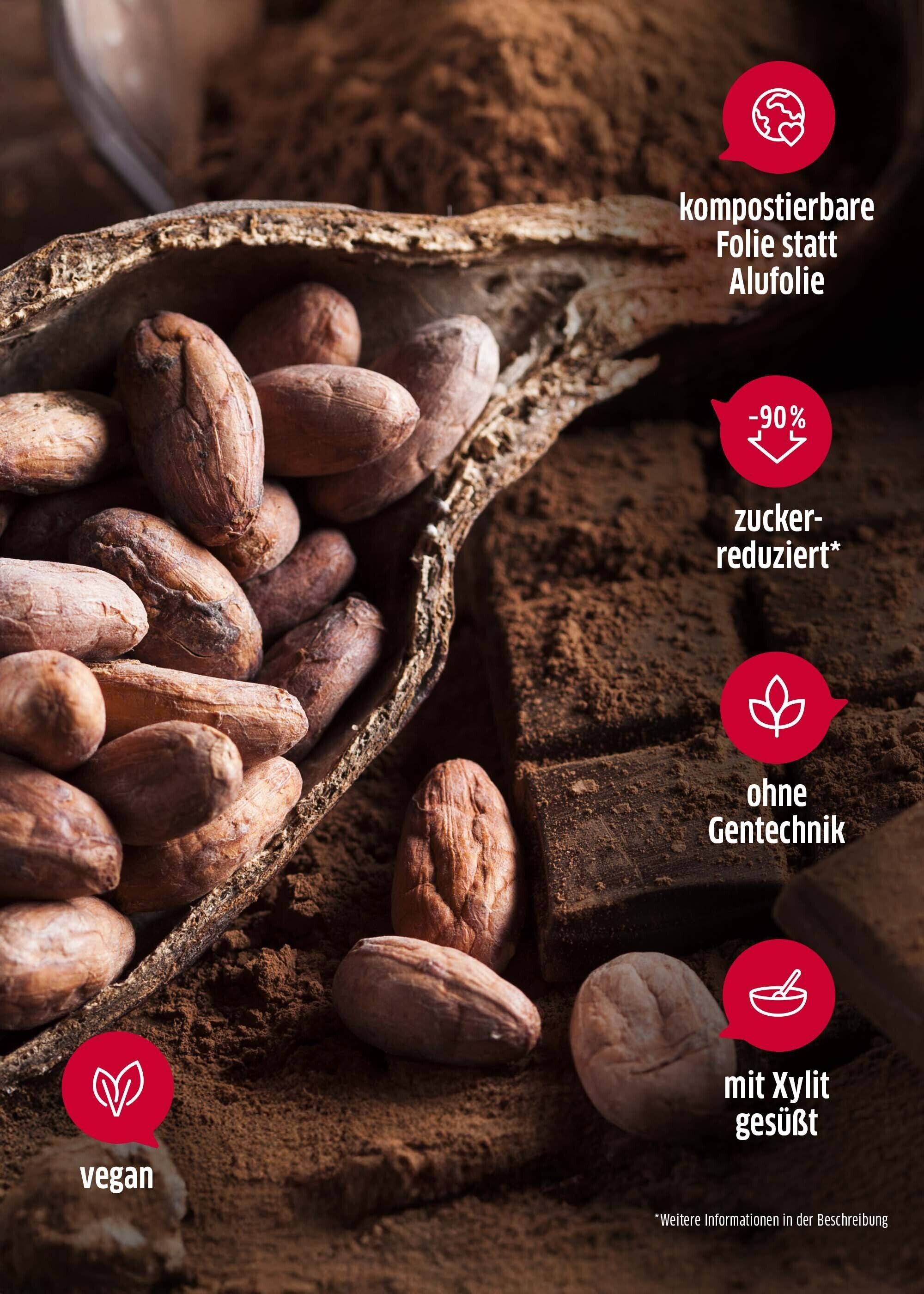 Edelbitter-Schokolade als edler Snack zum Kaffee oder zum Backen verwendet.
