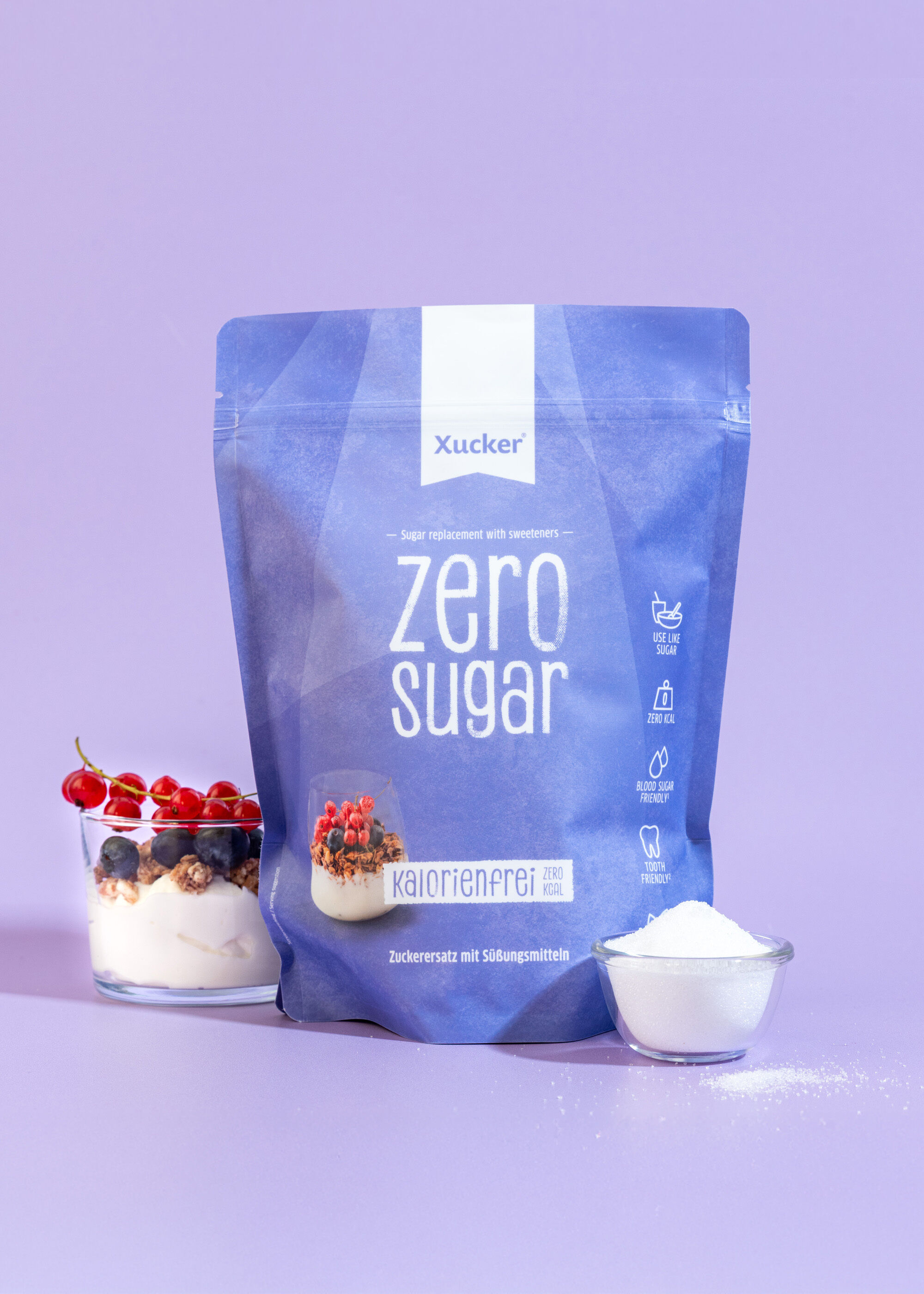 Kalorienfrei süßen ohne Kompromisse – Zuckerersatz aus Erythrit und Stevia, Süßungsmittel im Nachfüllbeutel.