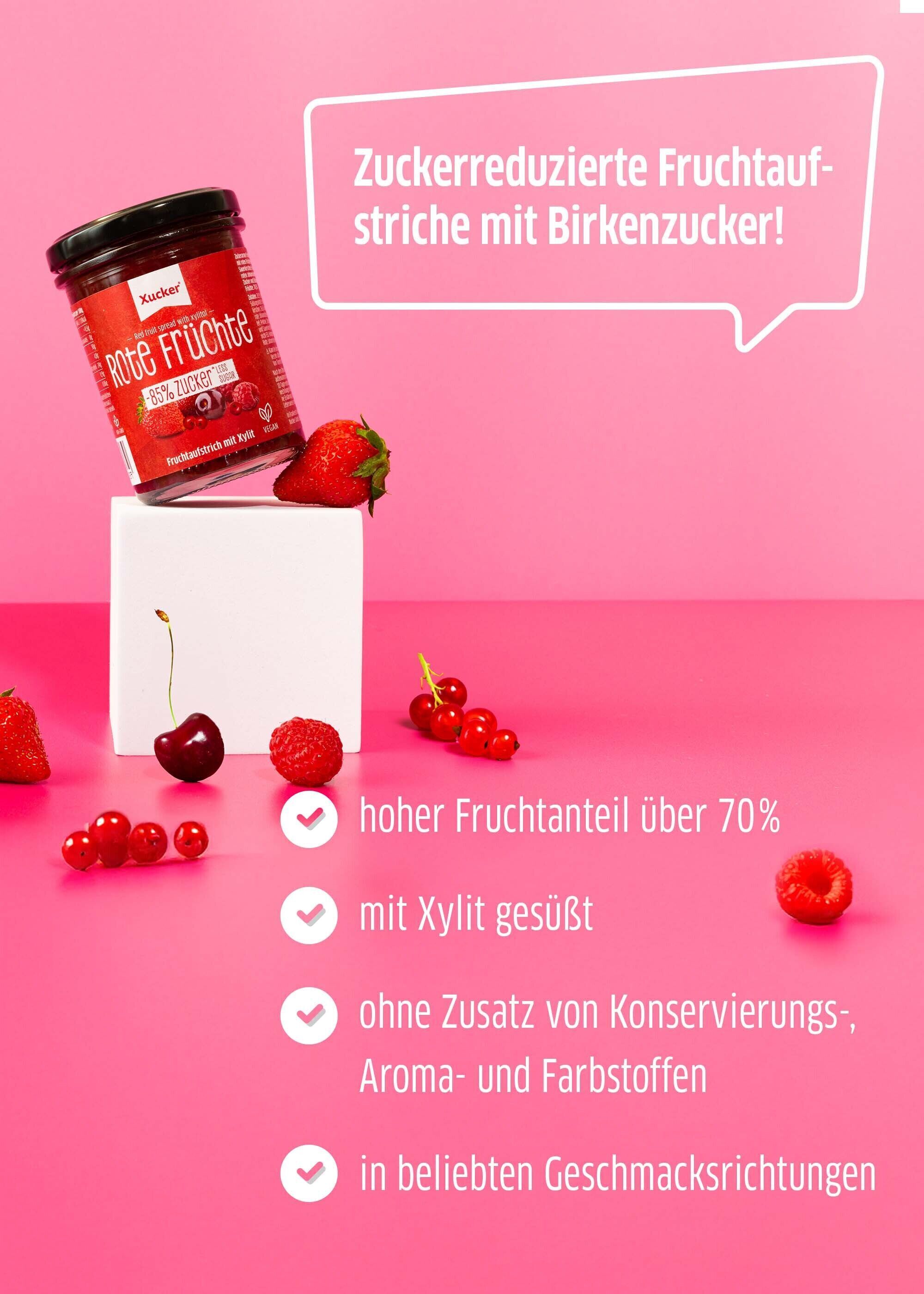 Xucker Rote Fruechte Aufstrich – Mit dem Qualitaetssiegel fuer zuckerreduzierte Produkte.