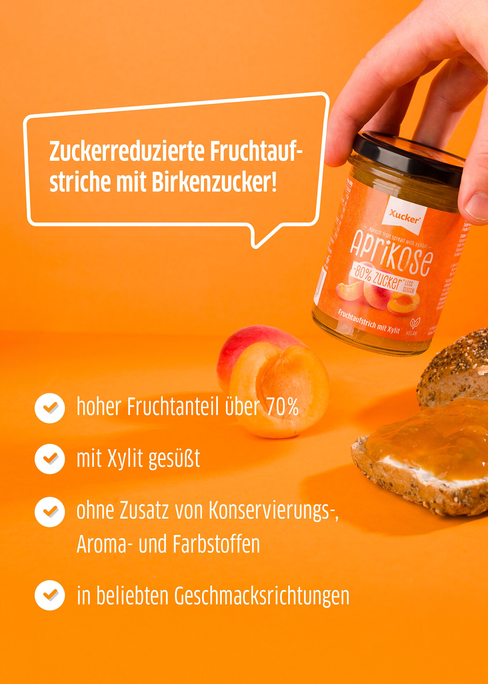 Xucker Aprikosenaufstrich – Zuckerreduziert und fruchtig im Geschmack.