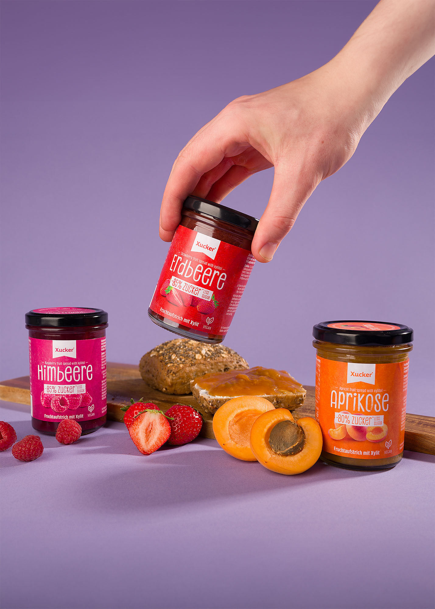 Fruchtaufstriche 3er-Set Himbeere, Aprikose & Erdbeere