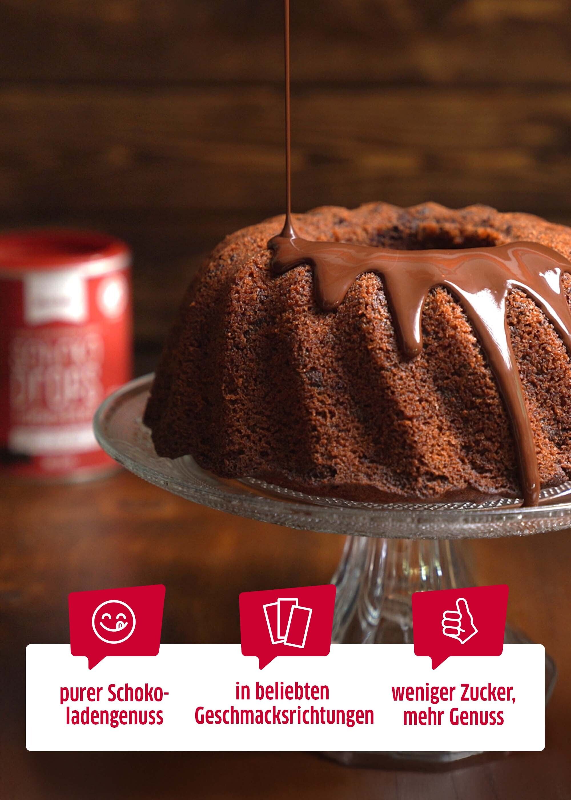 Schoko-Drops werden als Glasur für Kuchen verwendet