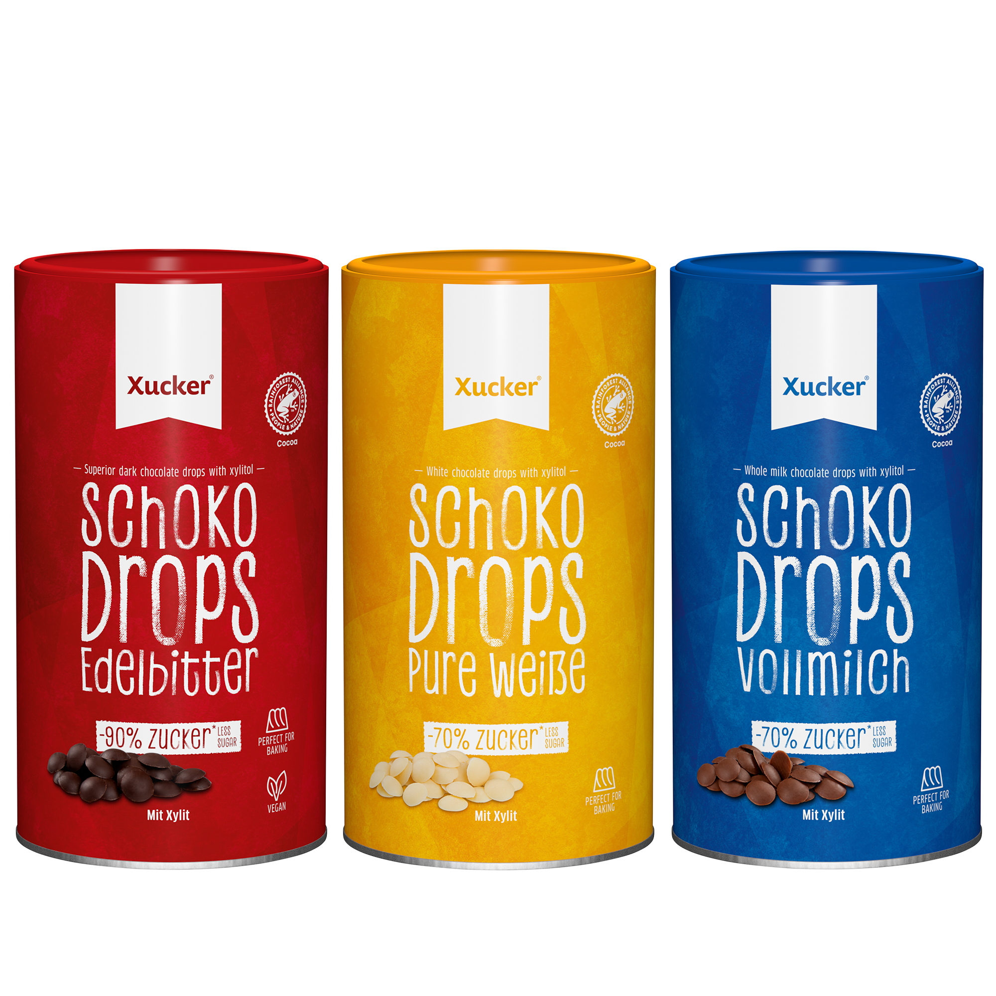 Schoko-Drops mit Xylit 3er-Set groß (Weiß, Vollmilch, Edelbitter)