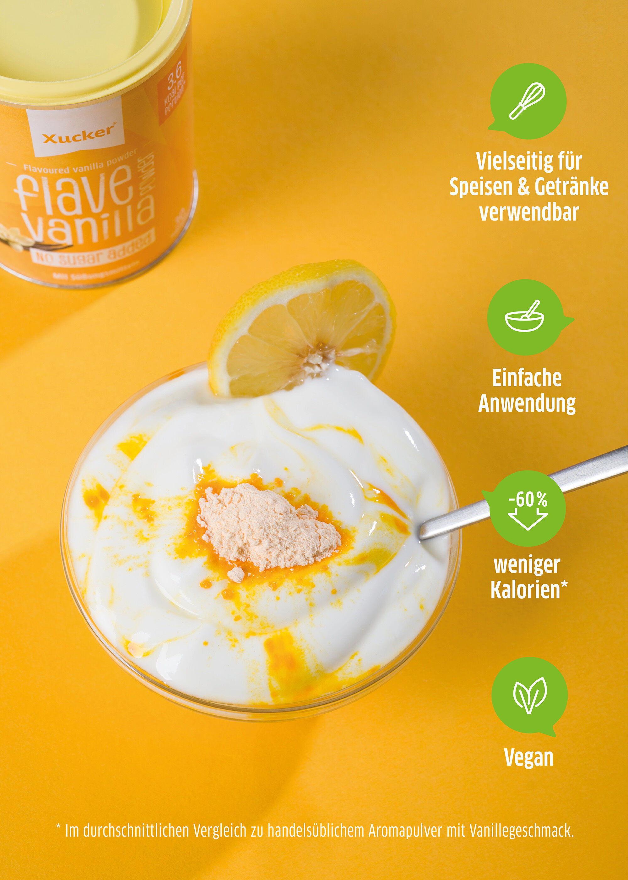 Quark Schale mit Flave Powder Vanille und den entsprechenden Unterscheidungsmerkmalen