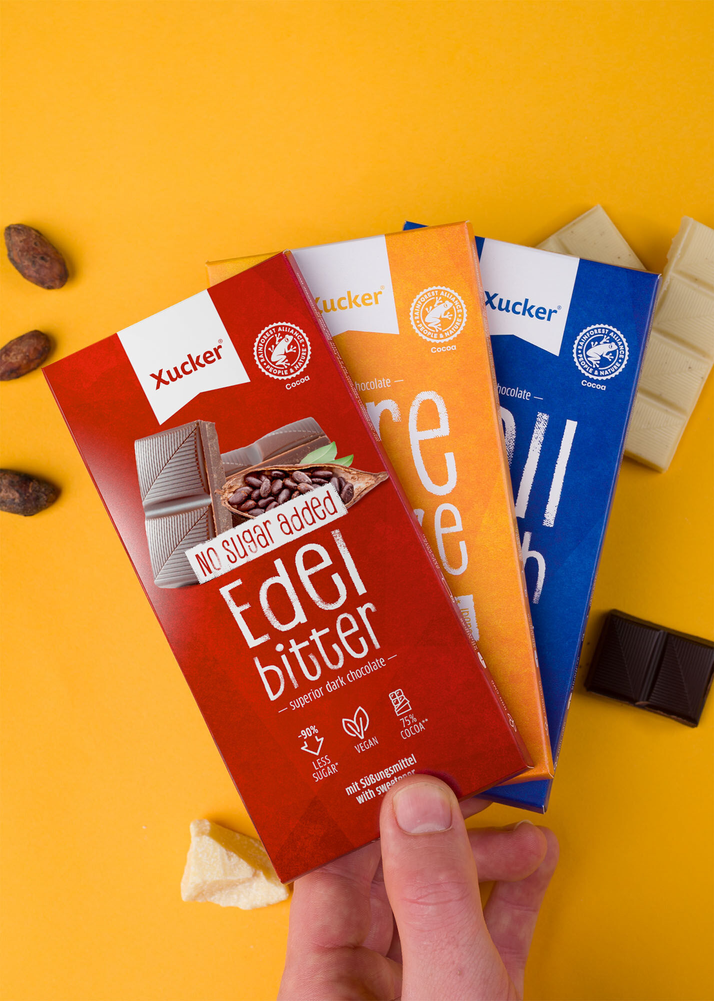 Xucker Schokoladen Klassik-Mix mit Vollmilch, Edelbitter und weißer Schokolade – ohne Zuckerzusatz 