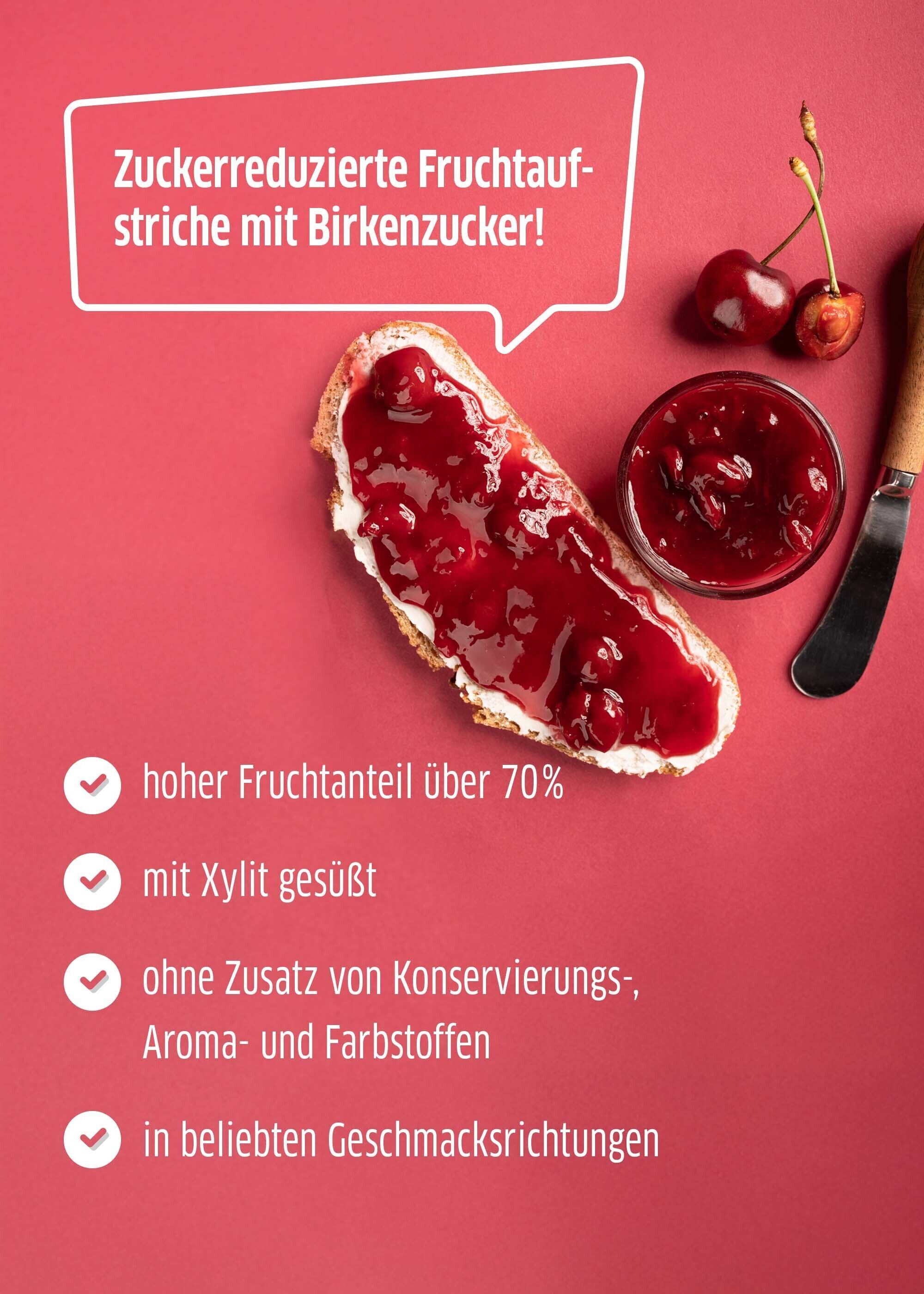 Xucker Kirschaufstrich – Mit dem Qualitaetssiegel für zuckerreduzierte Produkte.
