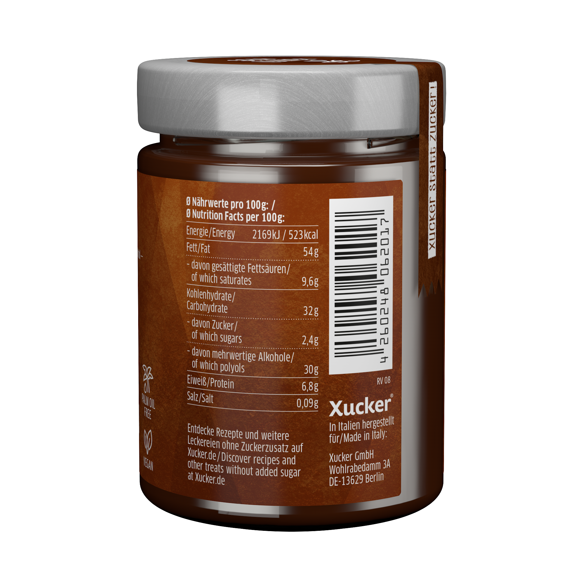 Zuckerarme Nuss-Nougat Creme ohne Palmöl (Erythrit)