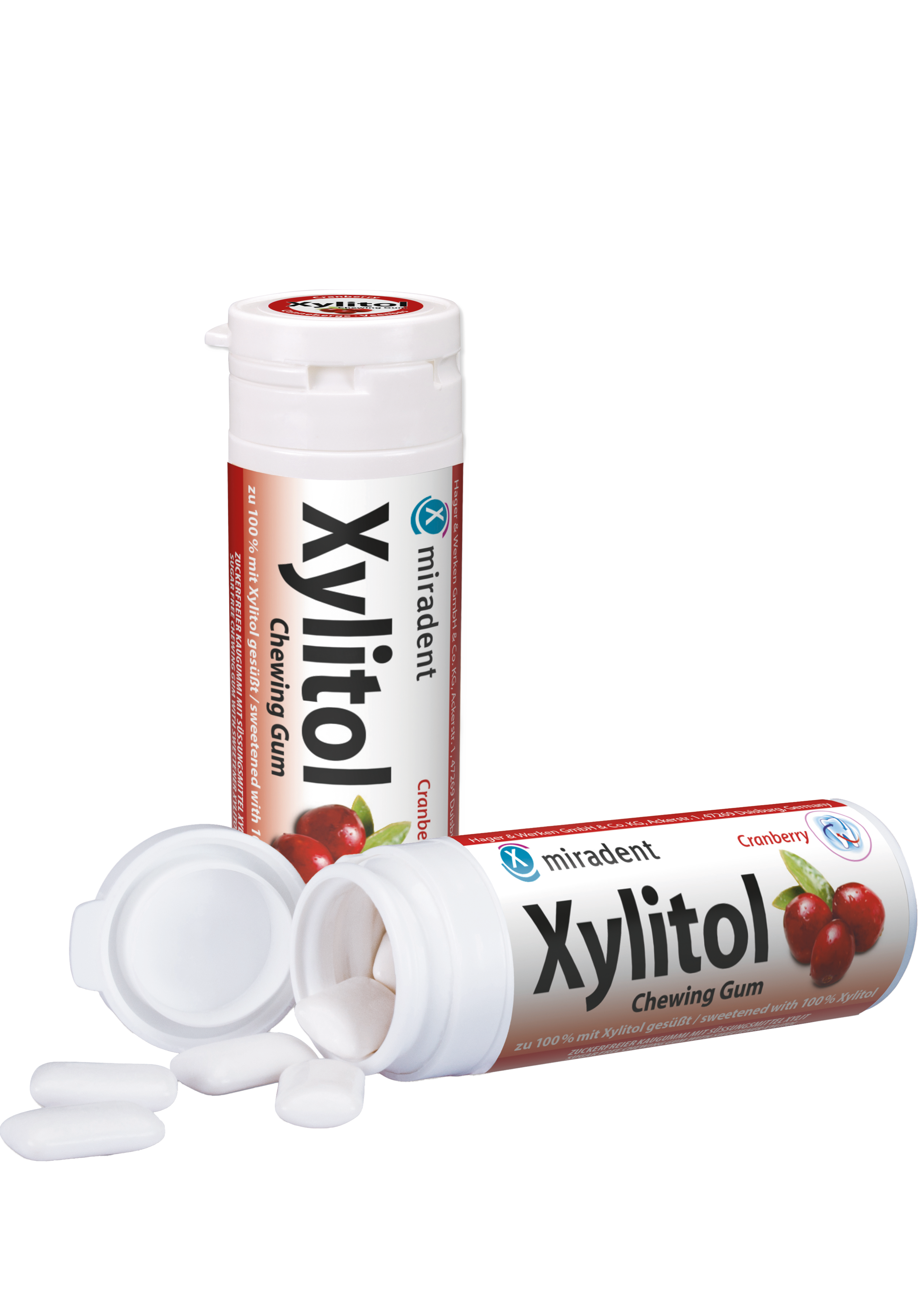 miradent Xylit-Kaugummis 12er-Karton Cranberry