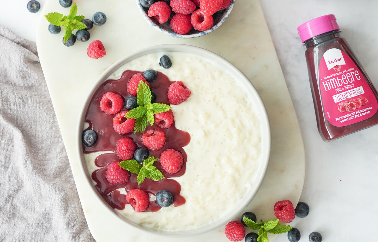 Cremiger Milchreis mit Himbeer-Fruchttopping