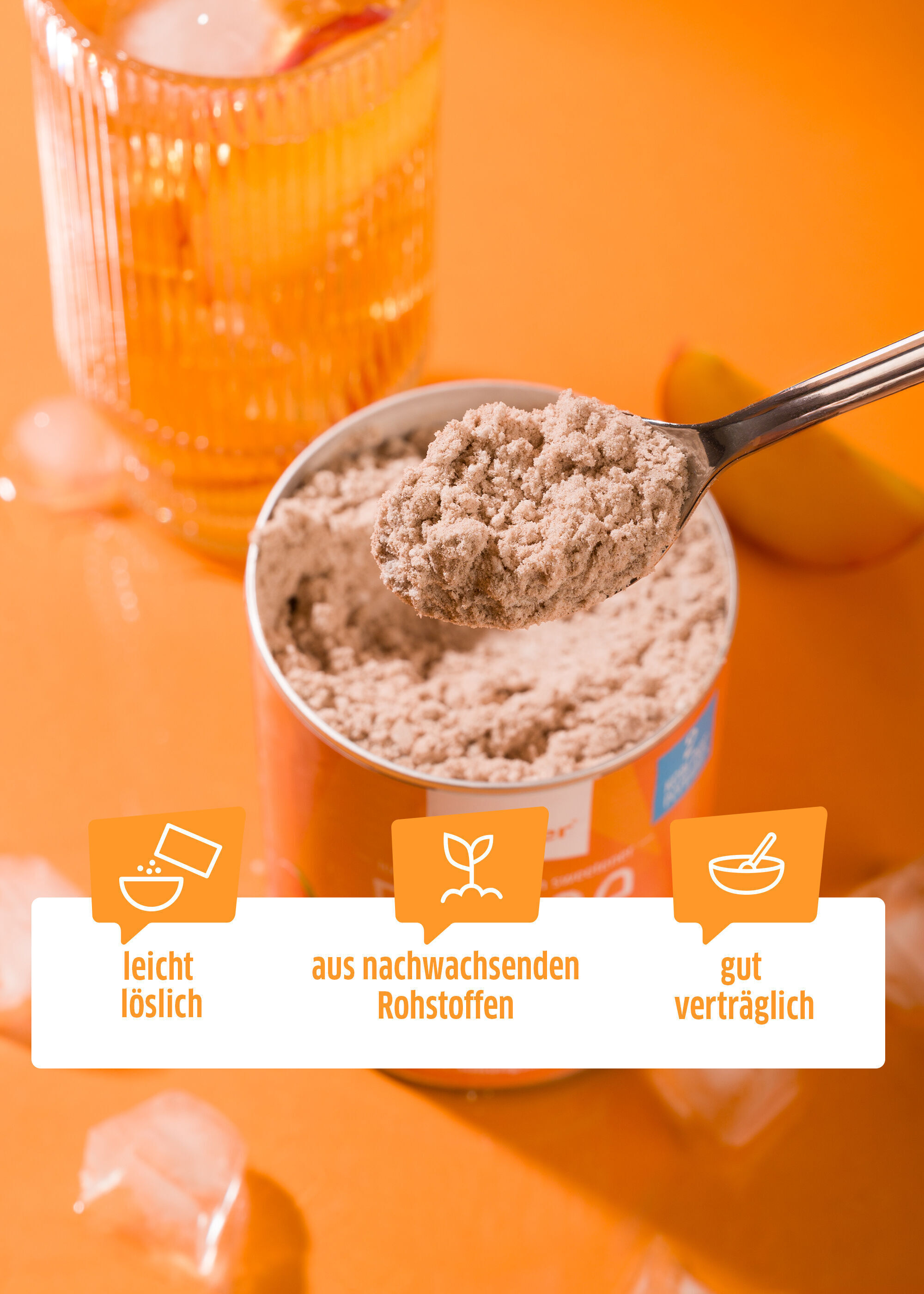 Xucker Eistee Pfirsich – zuckerarmes Pulver für erfrischende Pfirsich-Getränke mit natürlichen Aromen - mit den entsprechenden Qualitätssiegeln