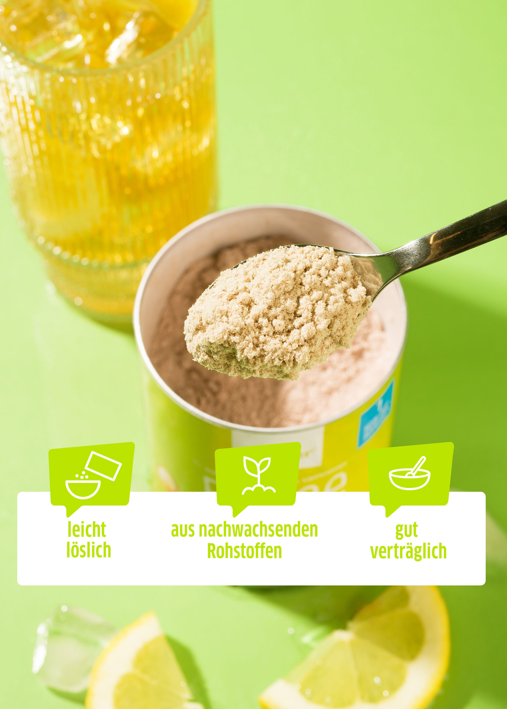 Eistee Zitrone Inhalt auf Löffel