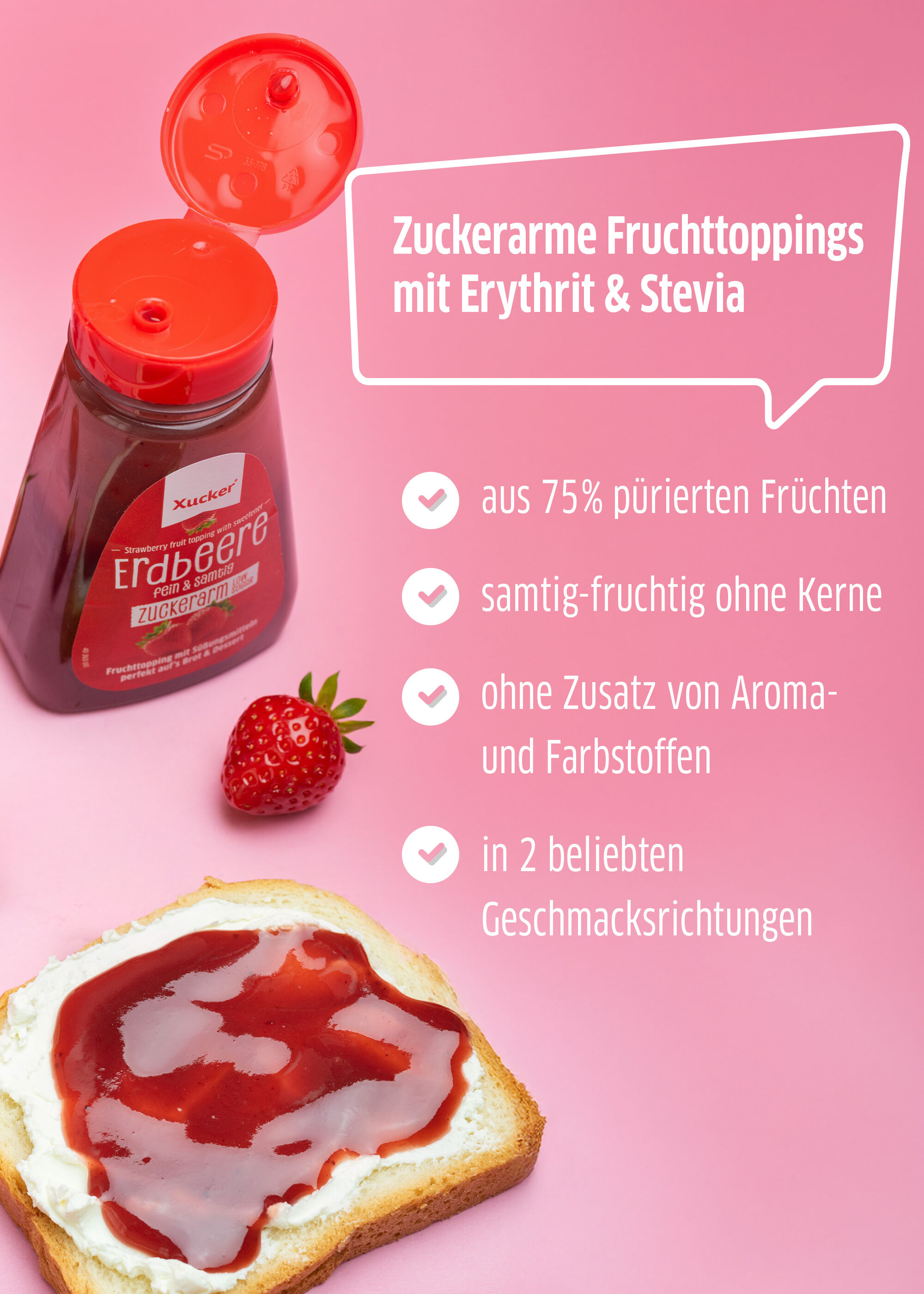 Zuckerarmes Fruchttopping Erdbeere 3er Set (75% Frucht)