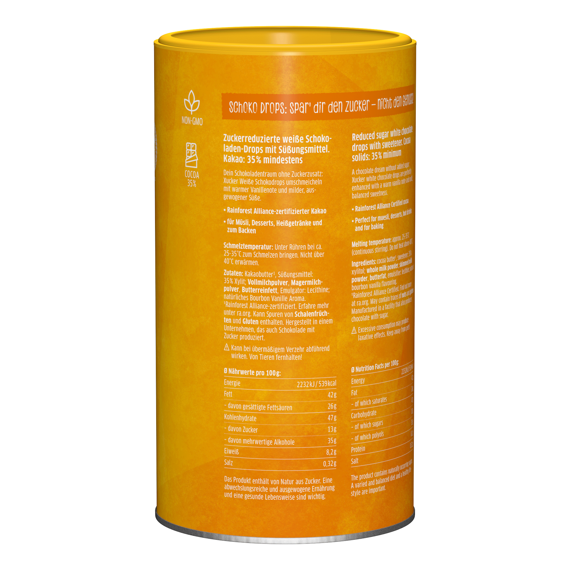 Weiße Schokodrops Dose ohne zugesetzten Zucker